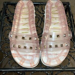 Valentino Garavani Clear Rockstud Pool Slides.